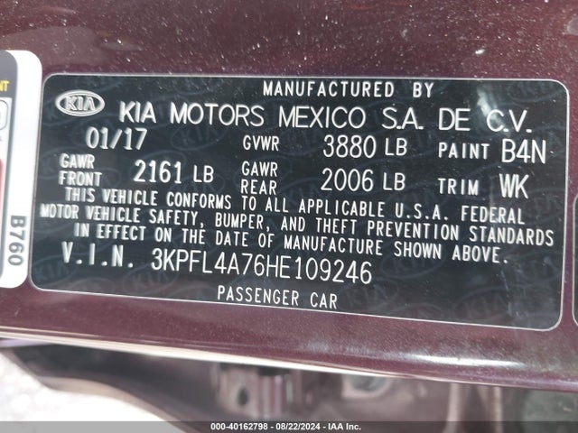 KIA FORTE LX 2017 3KPFL4A76HE109246 Image 9