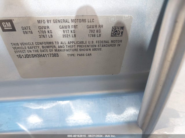 Chevrolet Sonic Lt Auto 2017 1G1JD5SH3H4117383 Image 9