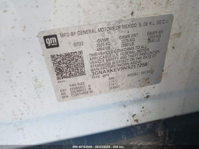 3GNAXKEV5NS217258 Chevrolet Equinox Fwd Lt