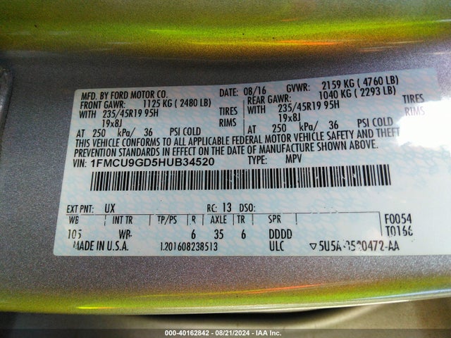 Ford ESCAPE SE 2017 1FMCU9GD5HUB34520 Image 9