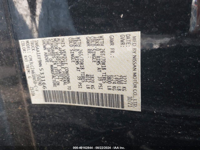 1N6AA1EF9MN533166 Nissan Titan Sv 4x2