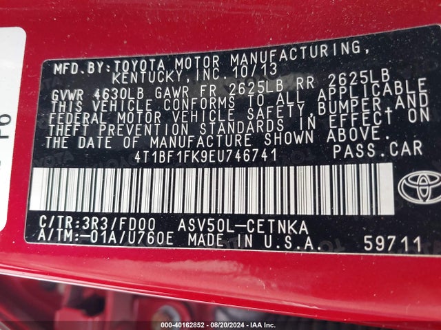 Toyota CAMRY LE 2014 4T1BF1FK9EU746741 Image 9