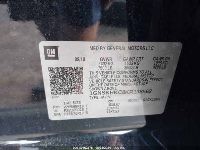 1GNSKHKC8KR138562 Chevrolet Suburban Lt