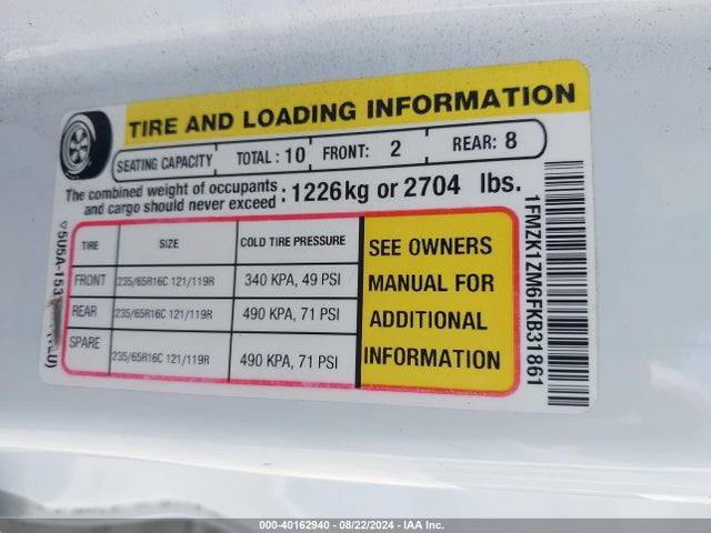 1FMZK1ZM6FKB31861 Ford Transit-150 Xlt