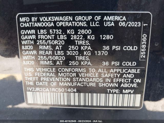 1V2JR2CA1RC501404 Volkswagen Atlas 2.0t Se W/technology