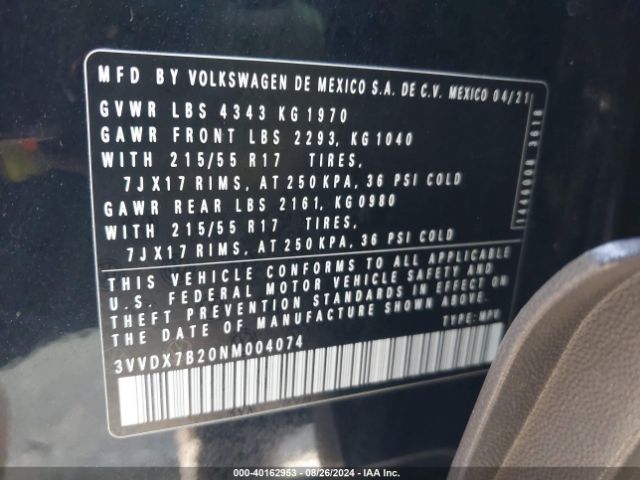 3VVDX7B20NM004074 Volkswagen Taos 1.5t S