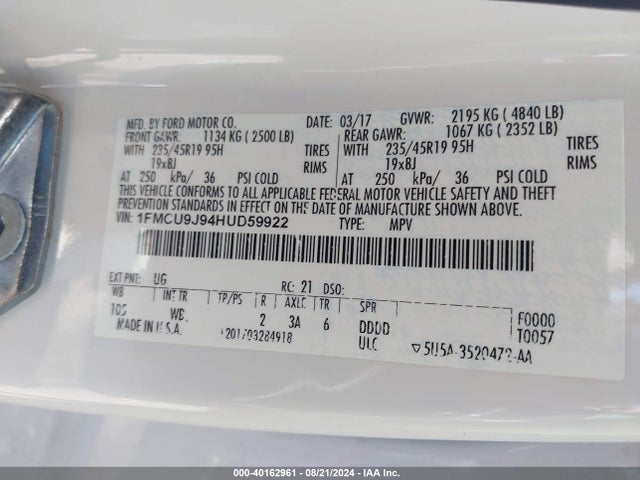 Ford Escape Titanium 2017 1FMCU9J94HUD59922 Image 9