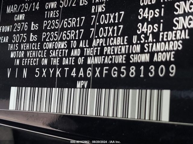 5XYKT4A6XFG581309 KIA SORENTO LX