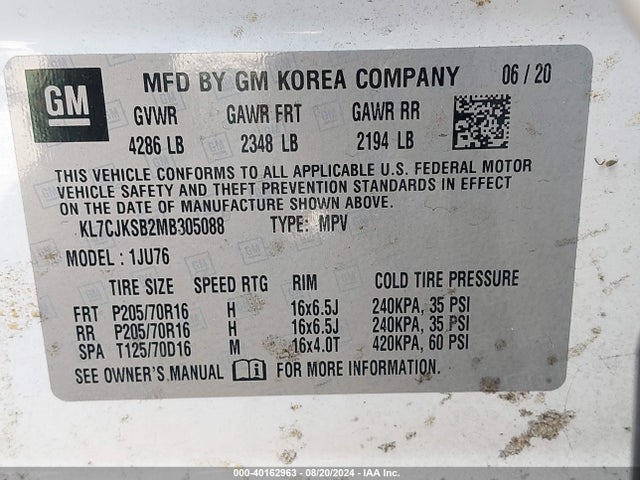 Chevrolet Trax Fwd Ls 2021 KL7CJKSB2MB305088 Image 9