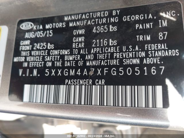 5XXGM4A7XFG505167 KIA Optima Lx