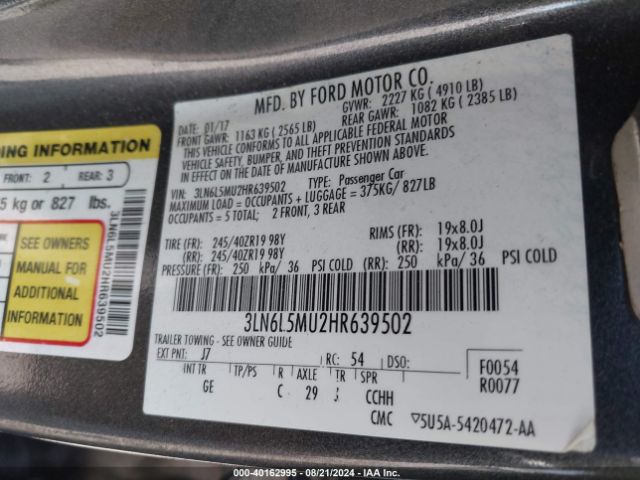 3LN6L5MU2HR639502 Lincoln Mkz Hybrid Reserve