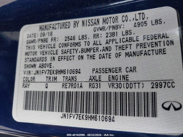 JN1FV7EK9HM610694 Infiniti Q60 3.0t Red Sport 400