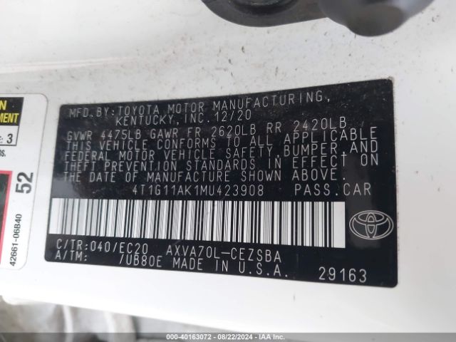 4T1G11AK1MU423908 Toyota Camry Se Nightshade Edition