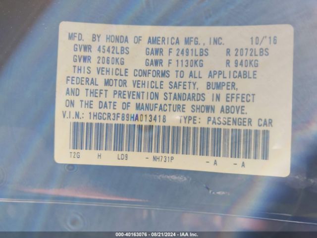 1HGCR3F89HA013418 Honda Accord Ex-l V6
