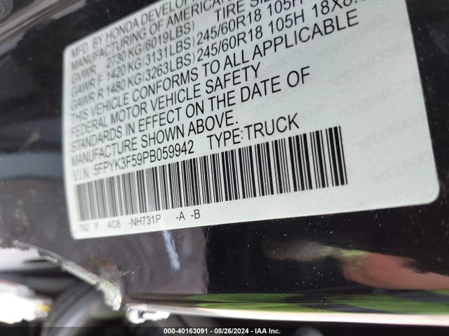Honda Ridgeline Rtl 2023 5FPYK3F59PB059942 Image 9