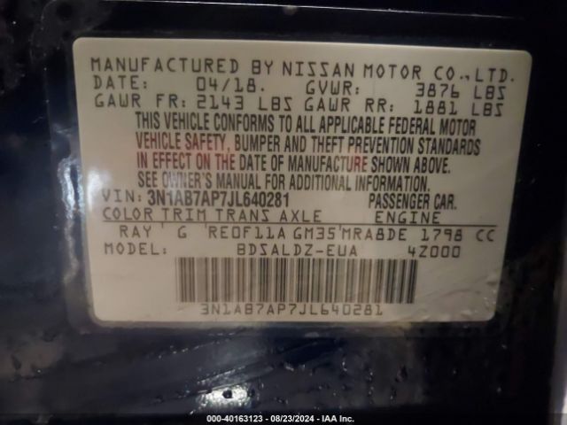 3N1AB7AP7JL640281 Nissan SENTRA SV