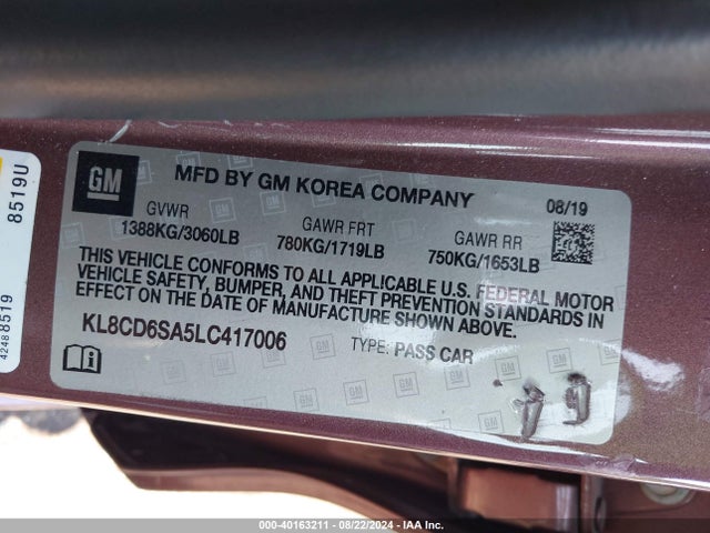 Chevrolet Spark Fwd 1lt Automatic 2020 KL8CD6SA5LC417006 Image 9