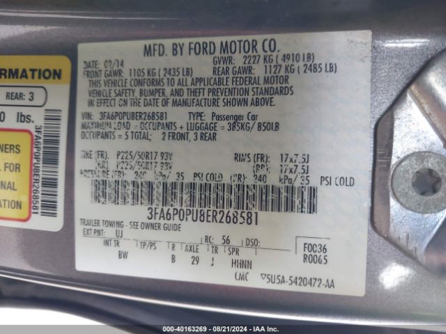 3FA6P0PU8ER268581 Ford Fusion Energi Se Luxury