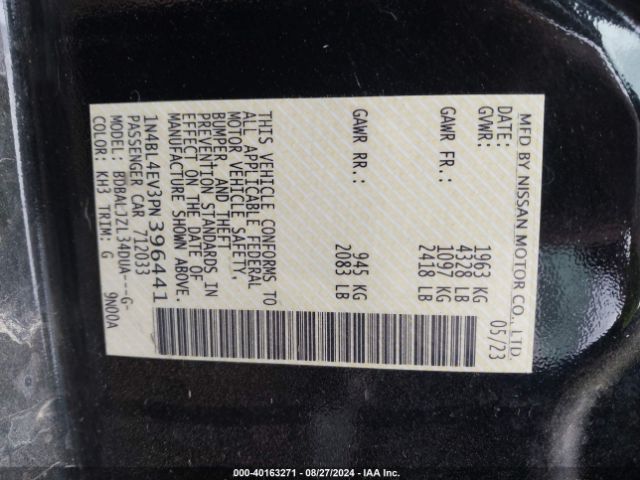 1N4BL4EV3PN396441 Nissan Altima Sl Fwd