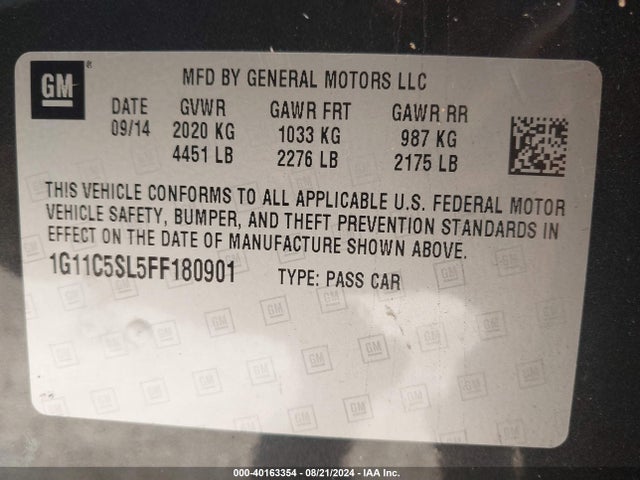 Chevrolet MALIBU 1LT 2015 1G11C5SL5FF180901 Image 9