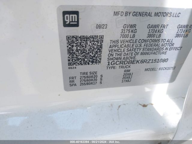 1GCRDBEK6RZ151080 Chevrolet Silverado 1500 4wd Double Cab Standard Bed Custom