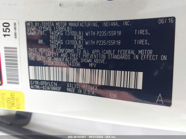 Toyota Sienna Xle 7 Passenger 2016 5TDDK3DC6GS143396 Image 9