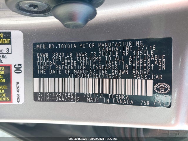 Toyota COROLLA LE 2016 2T1BURHEXGC716342 Image 9