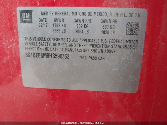 3G1BE6SM8HS590362 Chevrolet Cruze Lt Auto
