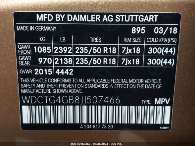 WDCTG4GB8JJ507466 Mercedes-Benz Gla 250 4matic