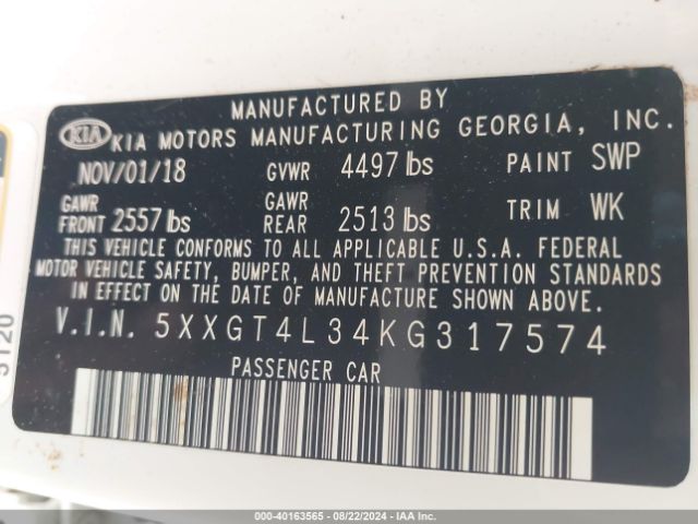 5XXGT4L34KG317574 KIA Optima Lx
