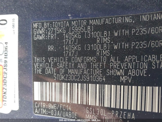 Toyota Sienna Le 8 Passenger 2018 5TDKZ3DC2JS910364 Image 9