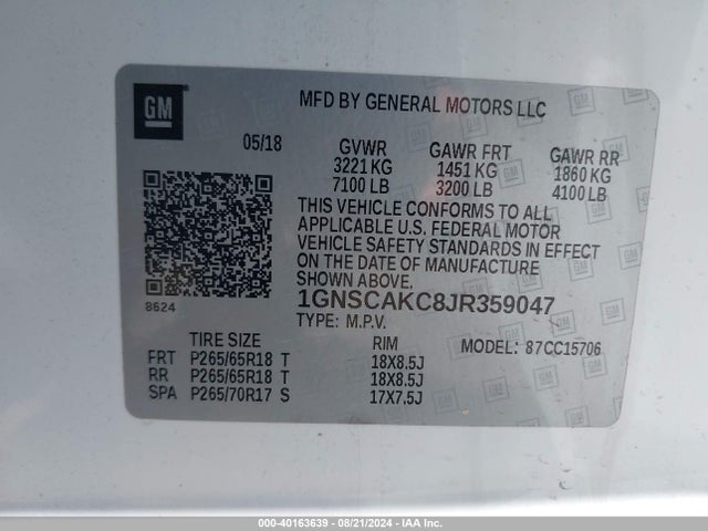 Chevrolet Tahoe Ls 2018 1GNSCAKC8JR359047 Image 9