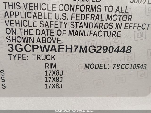3GCPWAEH7MG290448 Chevrolet Silverado 1500 2wd  Short Bed Wt