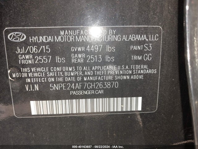 Hyundai SONATA SE 2016 5NPE24AF7GH263870 Image 9
