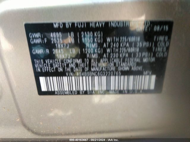 4S4BSBNC6G3220765 Subaru Outback 2.5i Limited