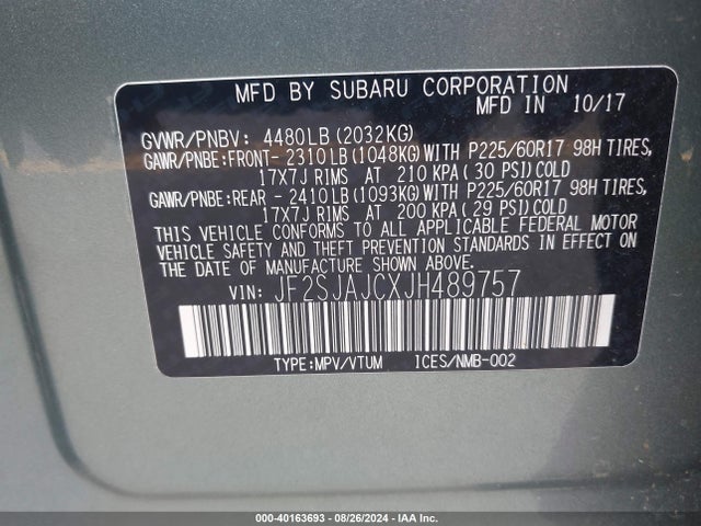 Subaru Forester 2.5i Limited 2018 JF2SJAJCXJH489757 Image 9