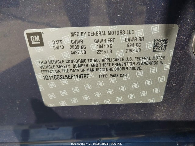 Продаж на аукціоні авто 2014 Chevrolet Malibu 1lt, vin: 1G11C5SL5EF114797, номер лоту: 40163712