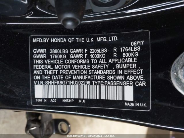 SHHFK8G71HU202296 Honda Civic Type R Touring