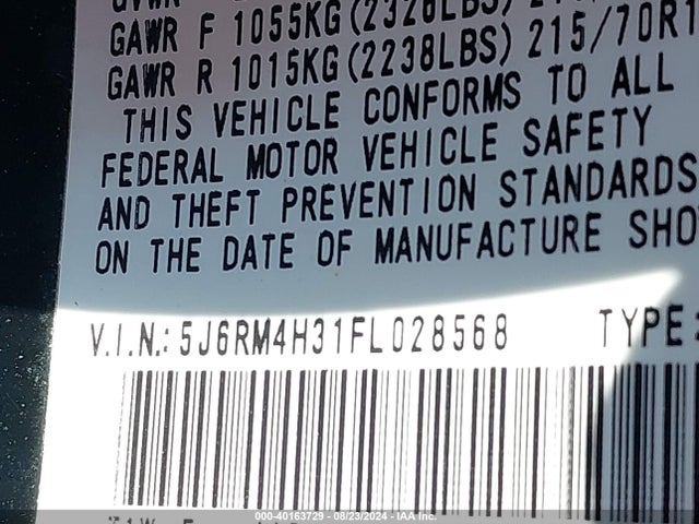 Honda CR-V LX 2015 5J6RM4H31FL028568 Image 9