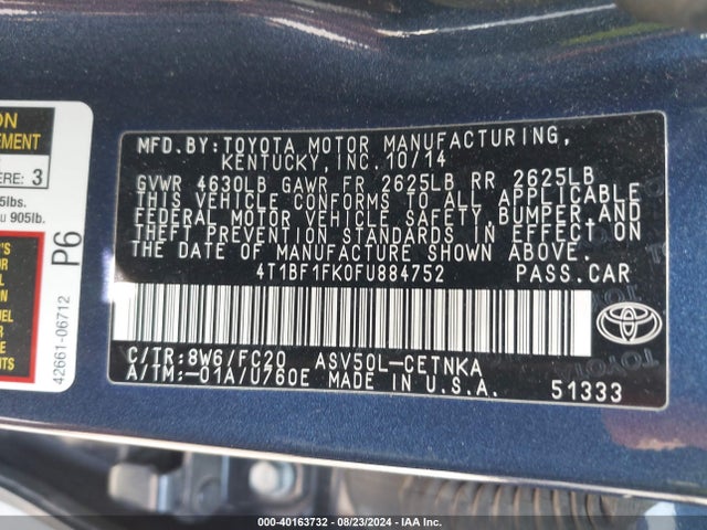 Toyota CAMRY LE 2015 4T1BF1FK0FU884752 Image 9