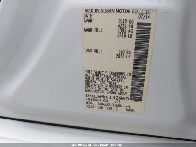 Nissan Altima 2.5 Sv 2015 1N4AL3AP9FC132969 Image 9