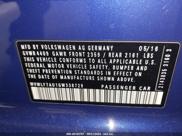 WVWLF7AU1GW338729 Volkswagen Golf R 4-door