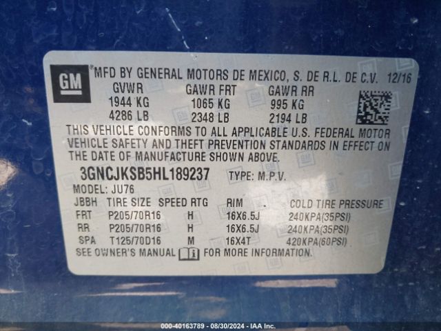 3GNCJKSB5HL189237 Chevrolet TRAX LS