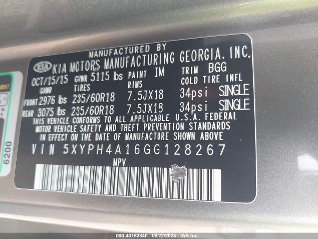 KIA Sorento 2.0t Ex 2016 5XYPH4A16GG128267 Image 9