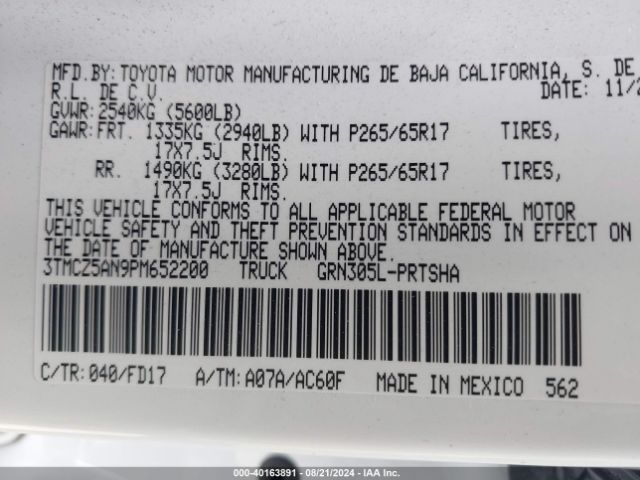 3TMCZ5AN9PM652200 Toyota Tacoma Trd Sport