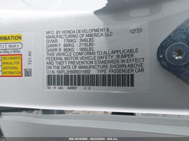 Honda Civic Lx 2024 19XFL2H56RE015992 Image 9