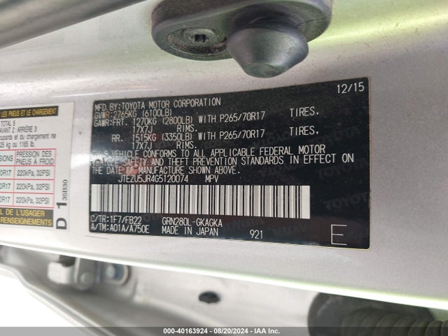 Toyota 4RUNNER SR5 2016 JTEZU5JR4G5120074 Image 9