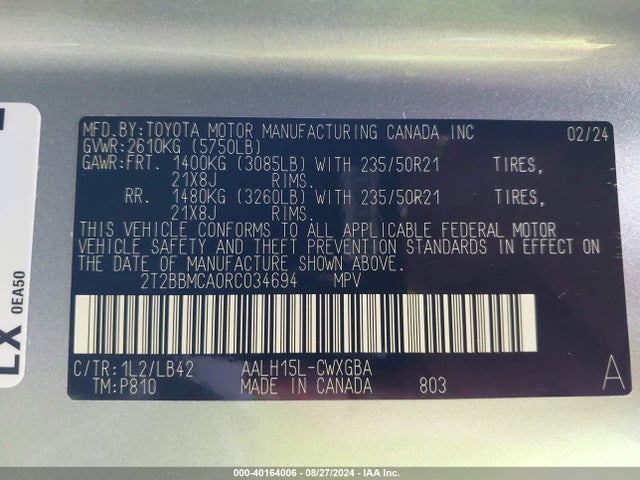 2T2BBMCA0RC034694 Lexus Rx 350h Premium Plus