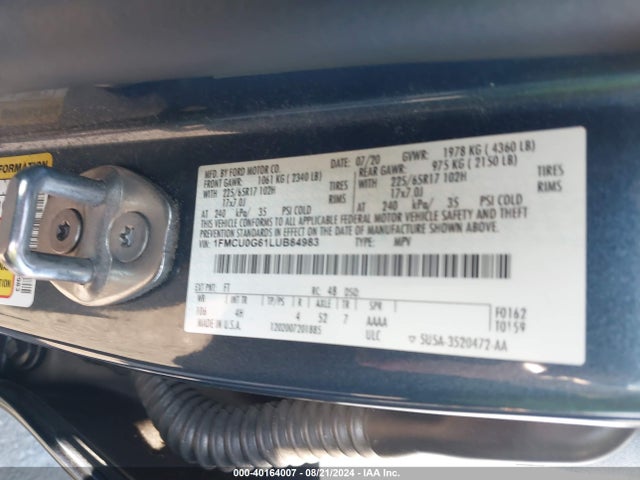Ford ESCAPE SE 2020 1FMCU0G61LUB84983 Image 9