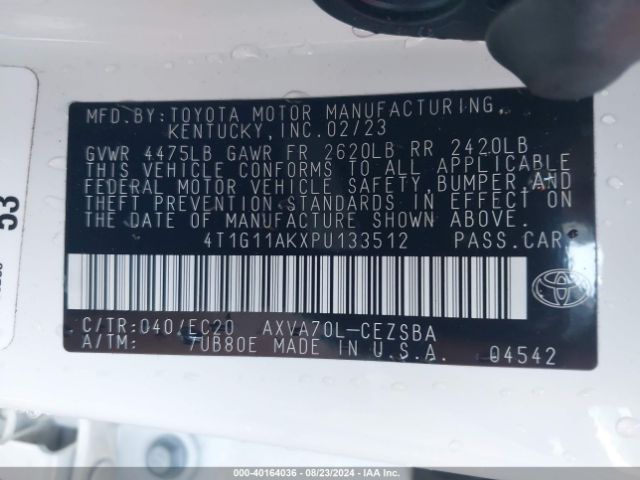 4T1G11AKXPU133512 Toyota Camry Se Nightshade Edition